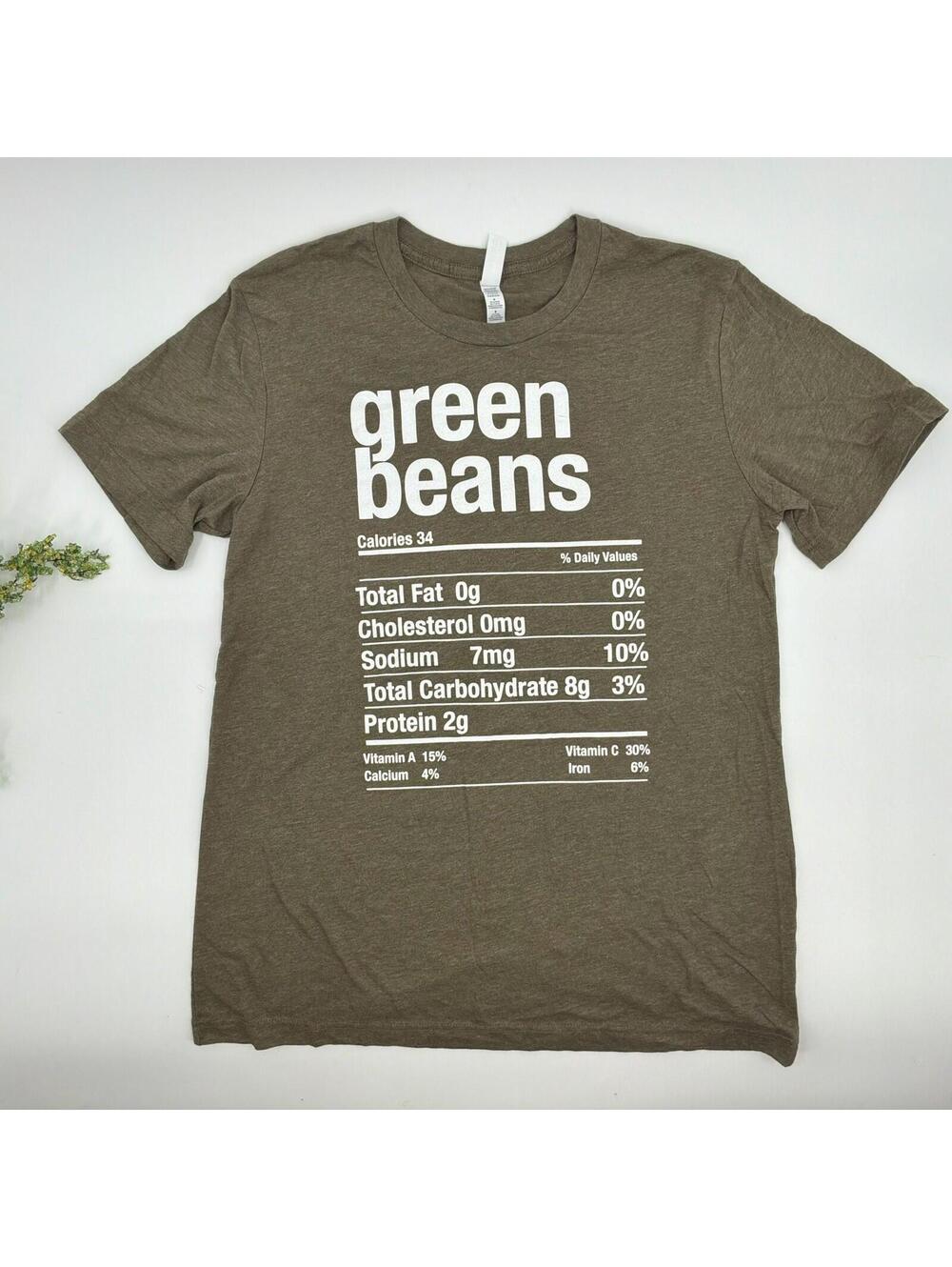 Funny Green Beans Print Green Tee Shirt Womens Size M
